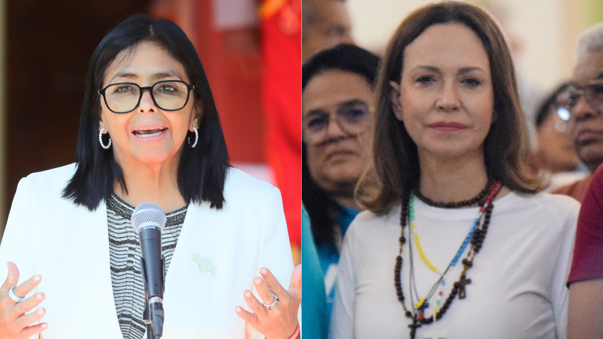 Delcy Rodríguez, jefe encargada del régimen venezolano / María Corina Machado, Premio Nobel de Paz - Fotos: EFE