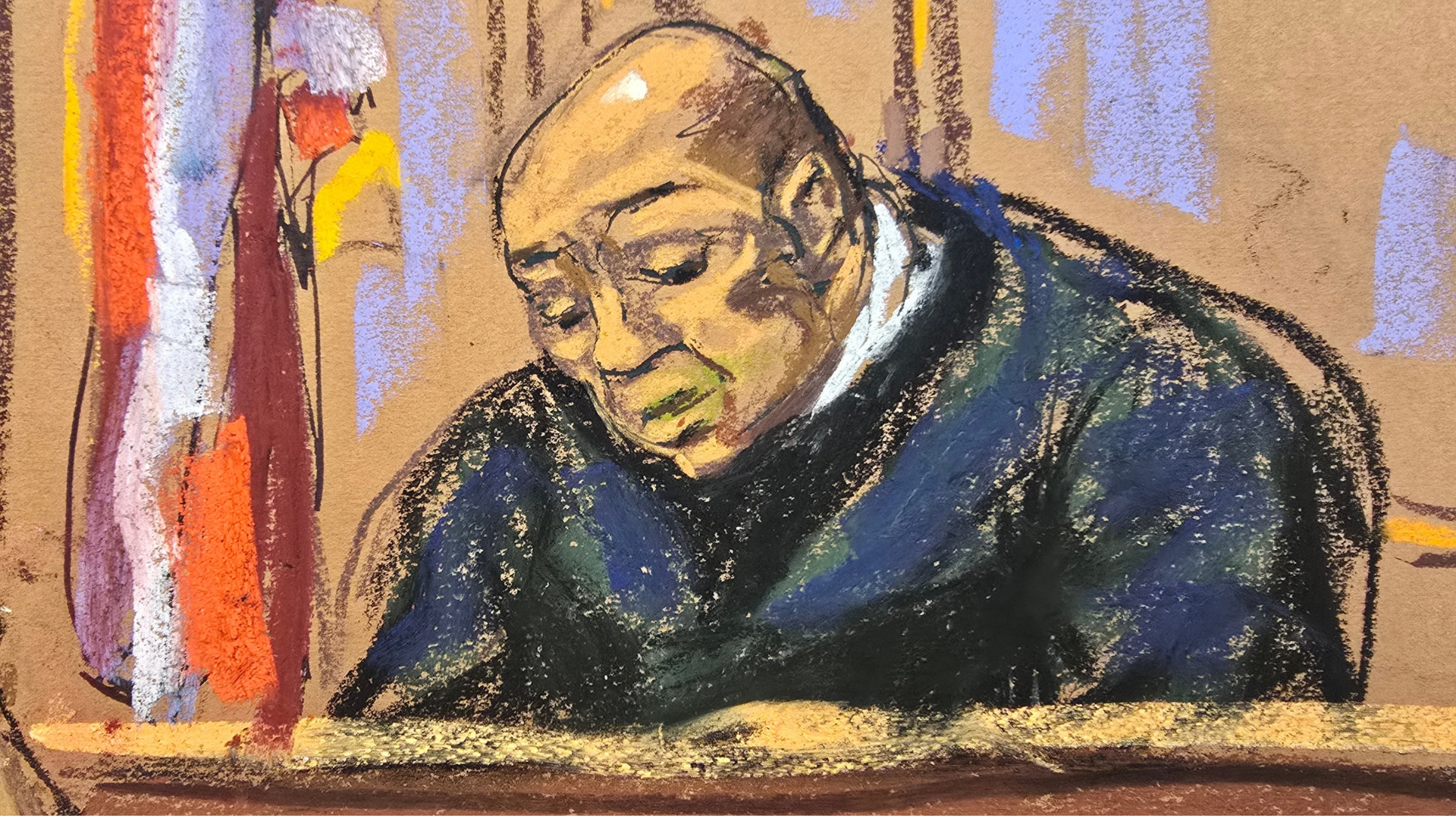 Fotografía de un dibujo realizado por la artista Jane Rosenberg que muestra al juez federal Alvin Hellerstein - EFE