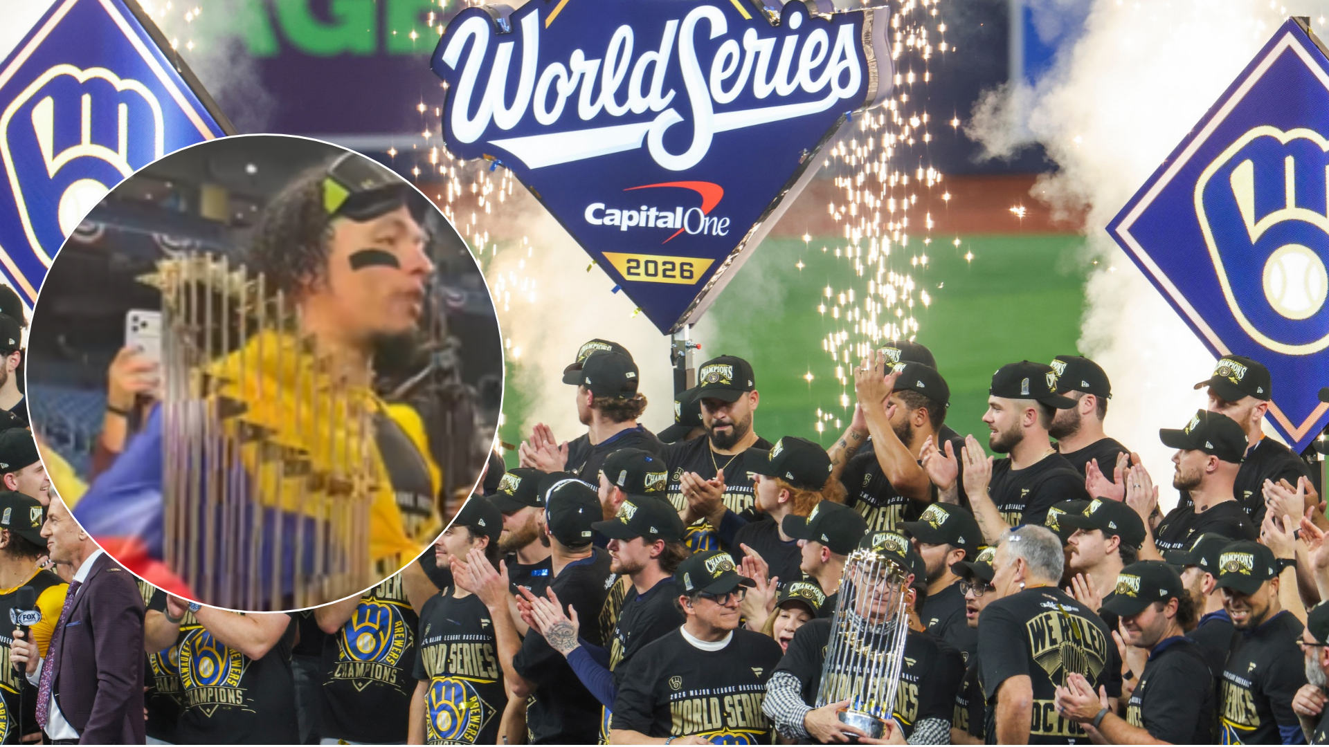 William Contreras, pelotero venezolano / Celebración de los Milwaukee Brewers por la conquista de la Serie Mundial - Fotos: X / EFE