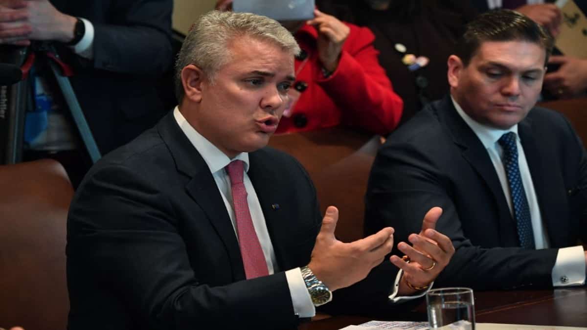 Presidente de Colombia, Iván Duque, en su última reunión con su homólogo de Estados Unidos, Joe Biden. Foto: NICHOLAS KAMM / AFP