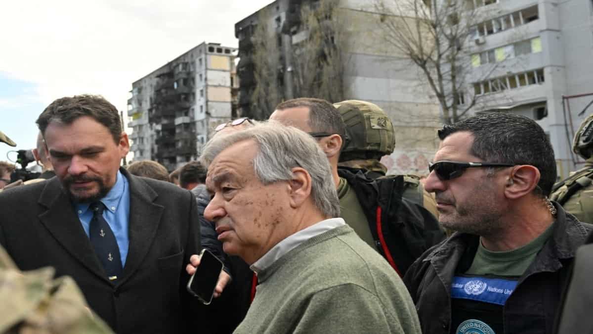 Antonio Guterres, secretario general de la ONU, en su visita a Kyiv. Foto: AFP