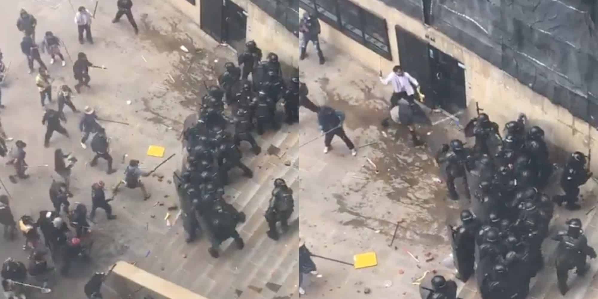 Protesta indígena terminó en desmanes y violencia contra la Policía en Bogotá