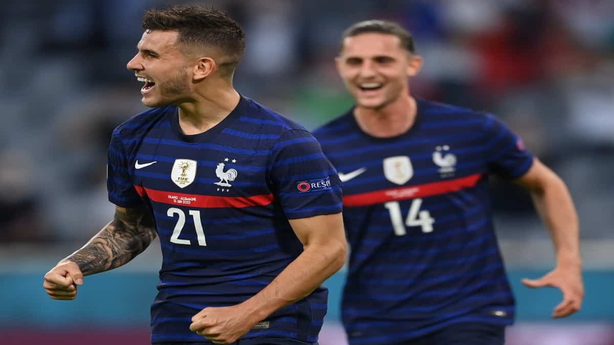 Lucas (i) y Rabiot (d) celebran el tanto a favor de Francia. Foto: UEFA