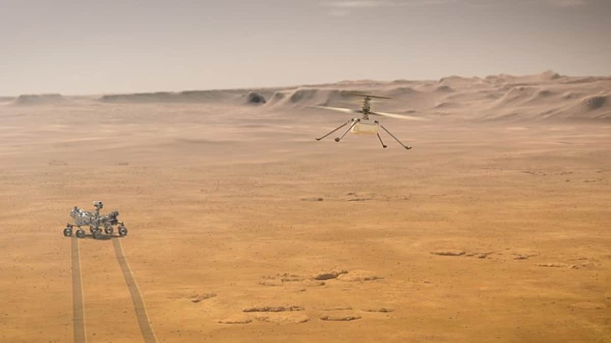 Recreación de cómo sería el vuelo del Ingenuity en Marte. Foto: NASA